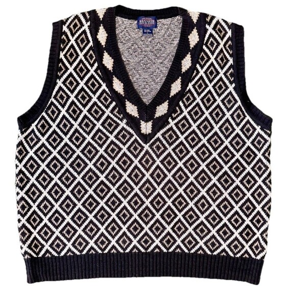 Vintage Kenneth Gordon Men’s Y2K Geometric Knit Sweater Vest Preppy Academia Lg - Picture 1 of 7